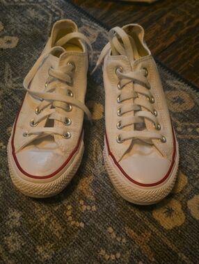 Converse All Star White Canvas Sneakers with Red Accent